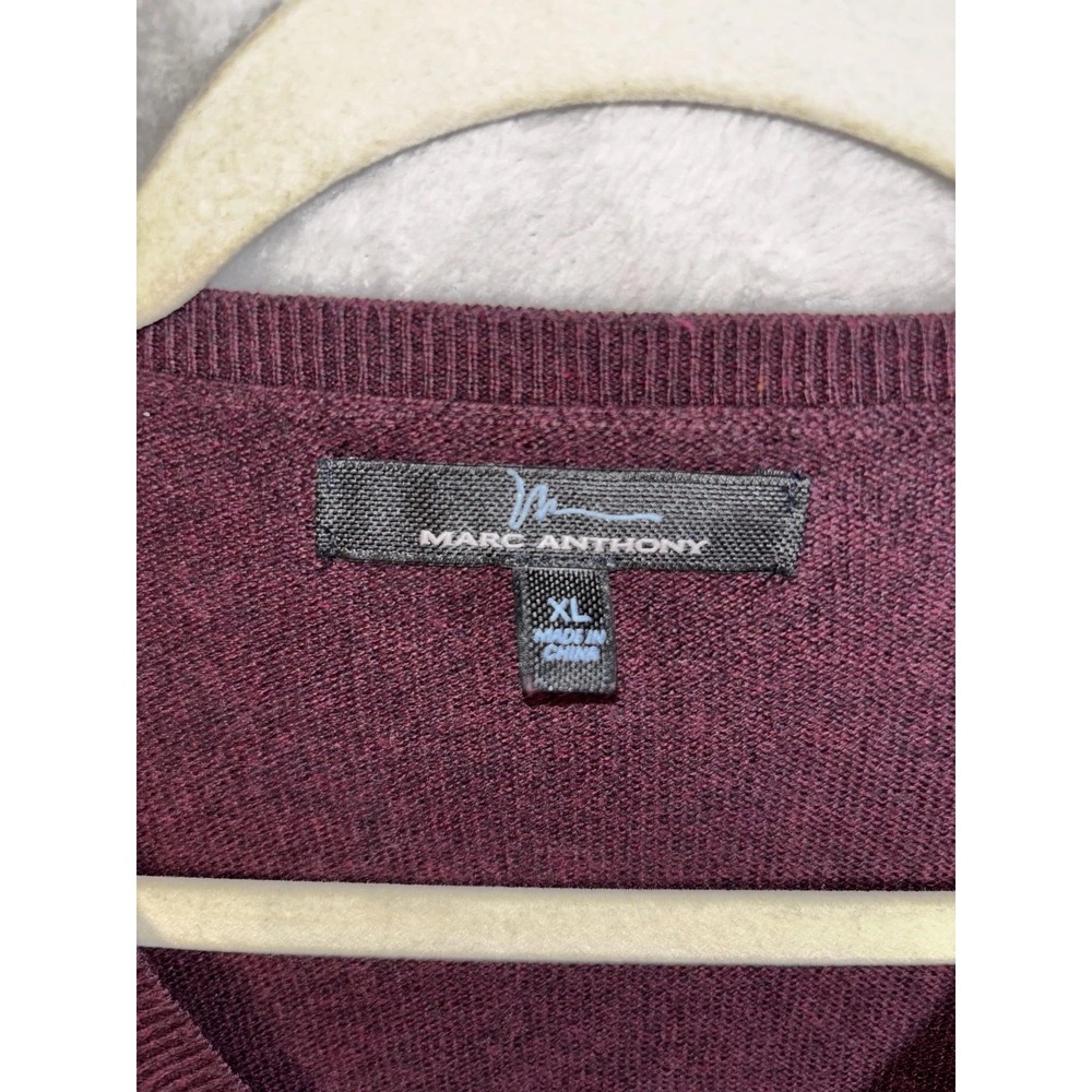 Marc Anthony Sweater Mens XL Burgundy V Neck Pullover Lightweight Cashmere Blend - Picture 3 of 10